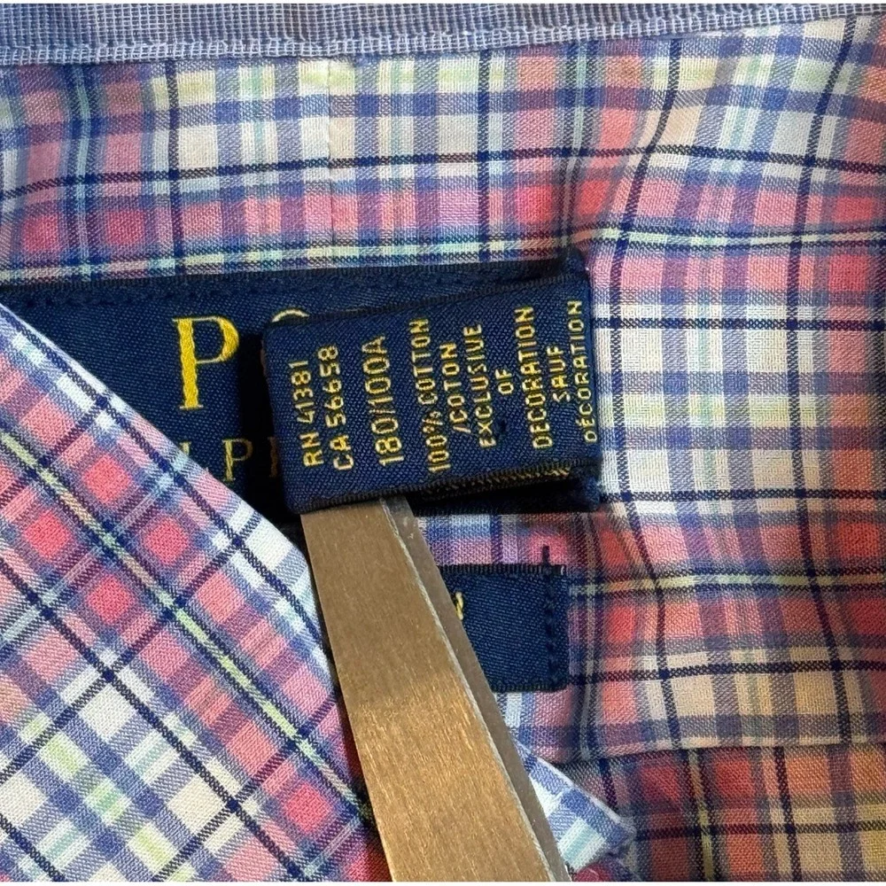 Polo Ralph Lauren Pink Plaid Stretch Casual Long Sleeve‎ Button Up Shirt Men's L
